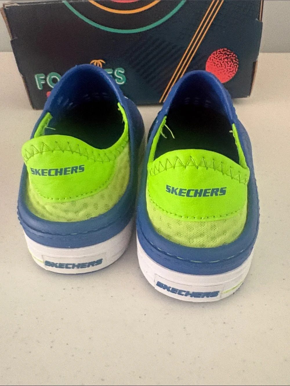 Skechers Kids Perforated Slip-On Water Shoes in Blue & Neon Green